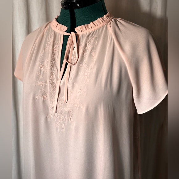 LOFT Tops - Ann Taylor Loft Tie Neck Blouse in Blush Ballet Pink Women's Size L